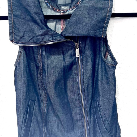 Armani Exchange Blue Denim Vest Asymmetrical Zipper XS - Picture 3 of 5
